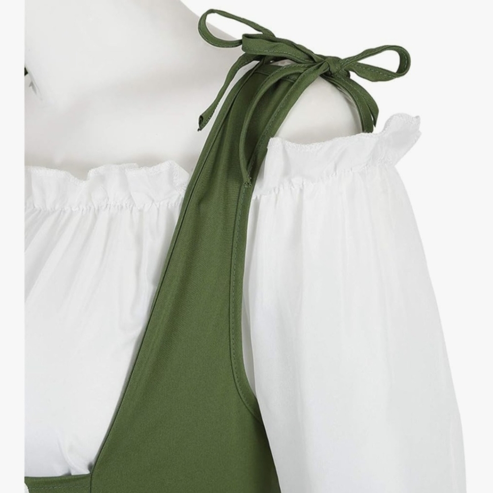 Renaissance Green and White Long Sleeve Dress - Picture 3 of 8